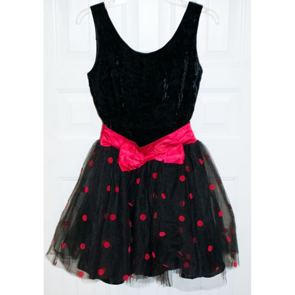 Jessica McClintock Gunne Sax 80s Mini Dress Black Red Dot Tulle Vintage